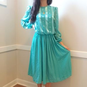 Vintage Mavinette Teal Blue Chiffon Dress